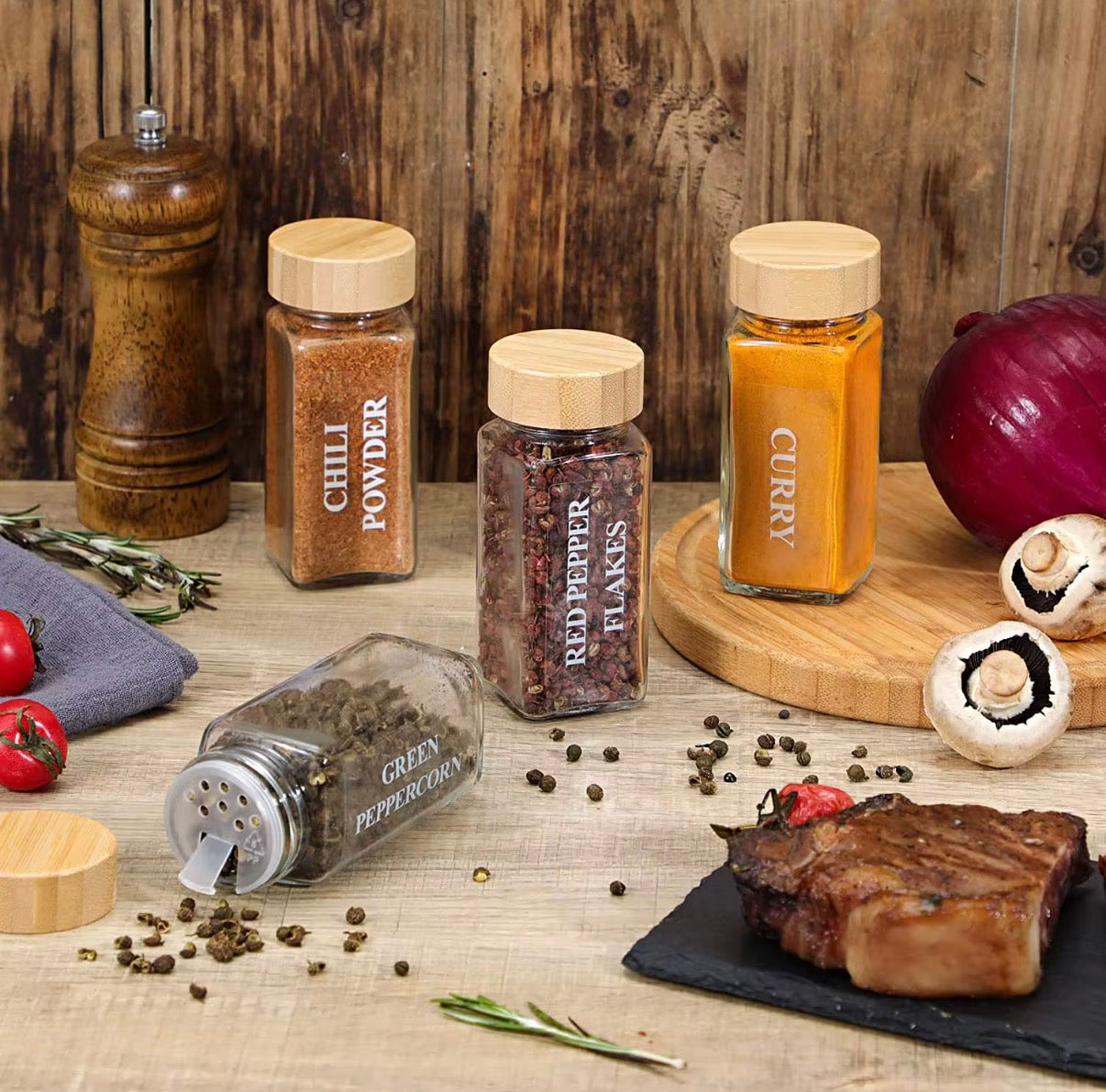 Glass Spices Jar with Labels Set of 6 pcs