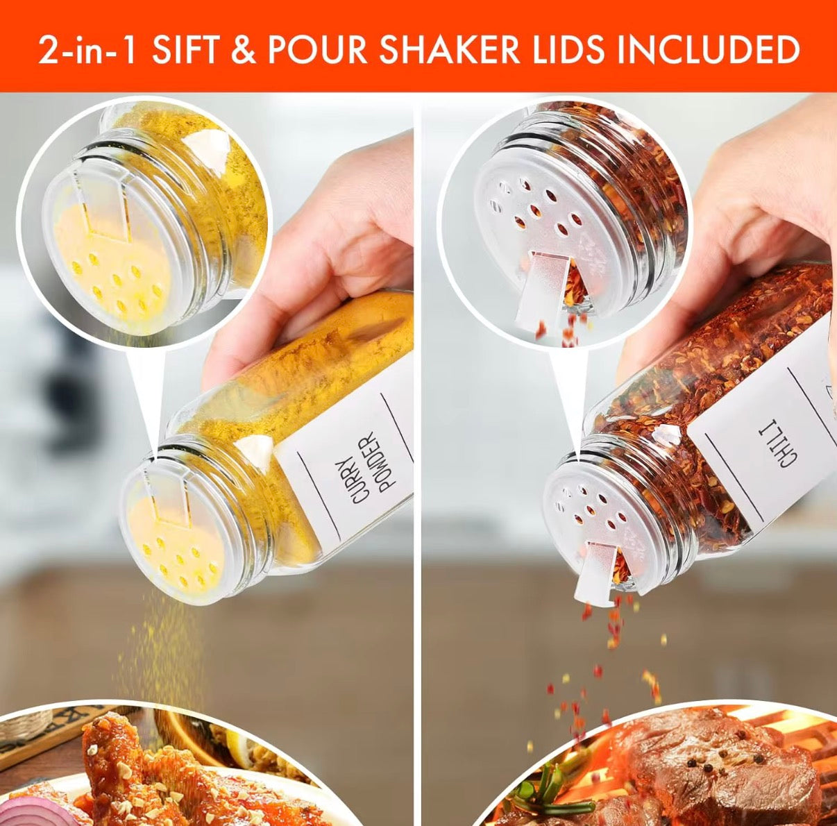Glass Spices Jar with Labels Set of 6 pcs