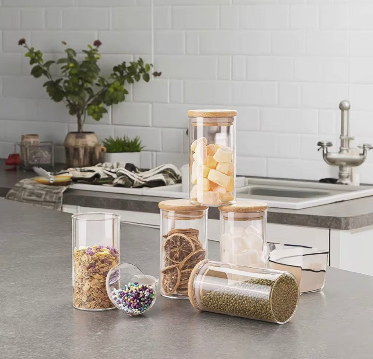 Modern 4-Pack 350ML Glass Pantry Storage Containers with Lids