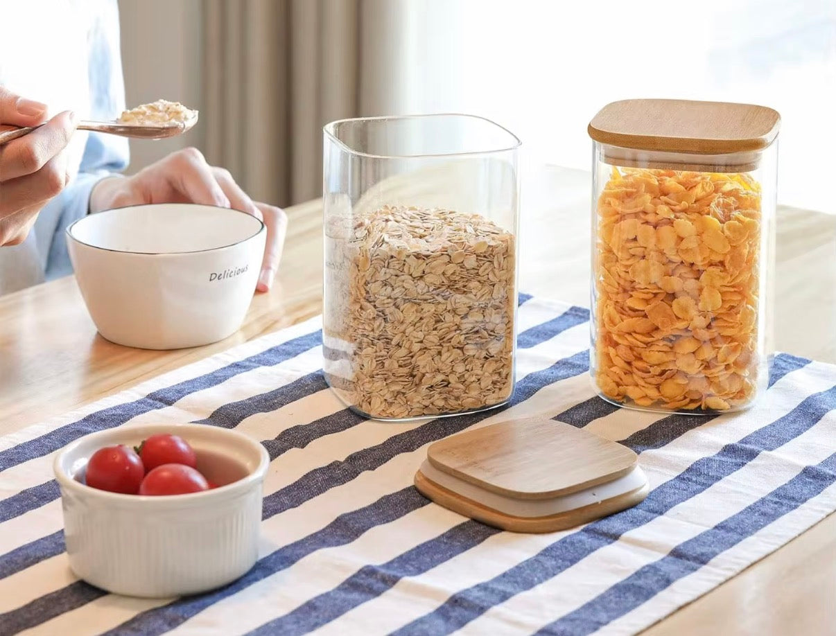 Glass Kitchen Canisters with Bamboo Lids Countertop Food Storage Jars & Containers