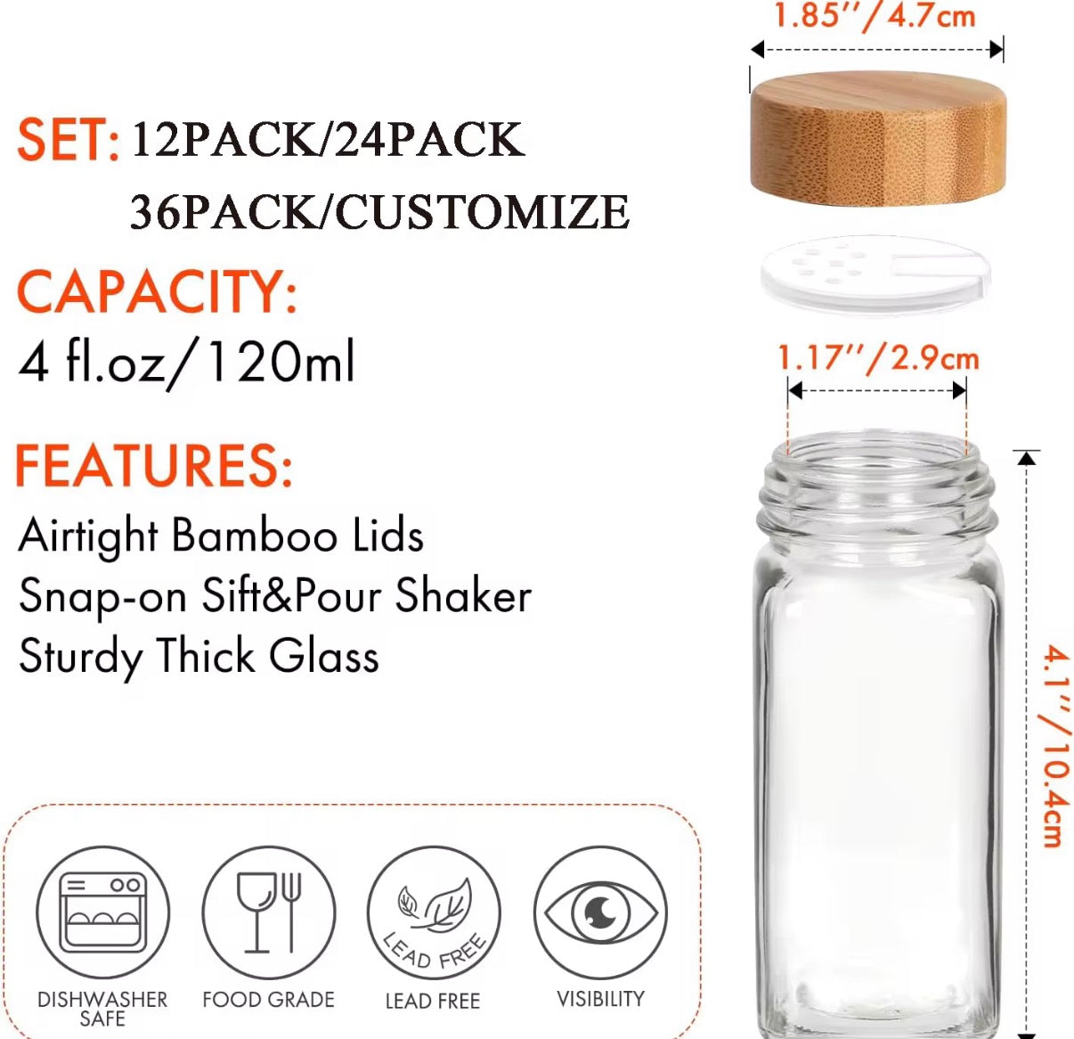 Glass Spices Jar with Labels Set of 6 pcs