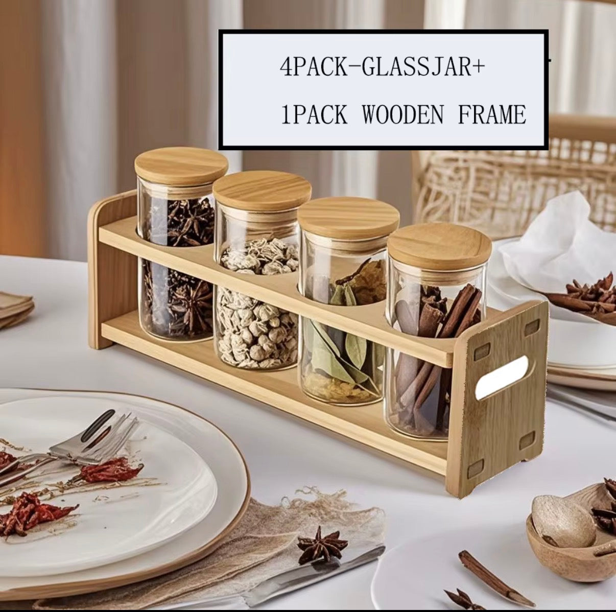 Modern 4-Pack 350ML Glass Pantry Storage Containers with Lids