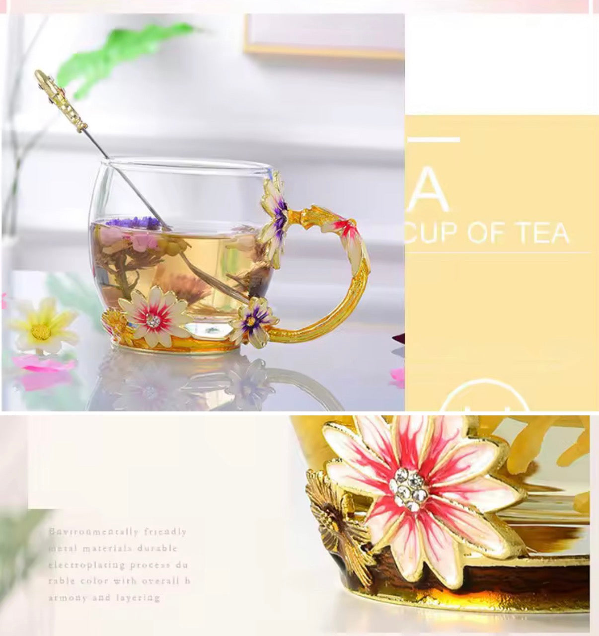Creative Heat Resistant Crystal Glass Mug With Spoon And Lid