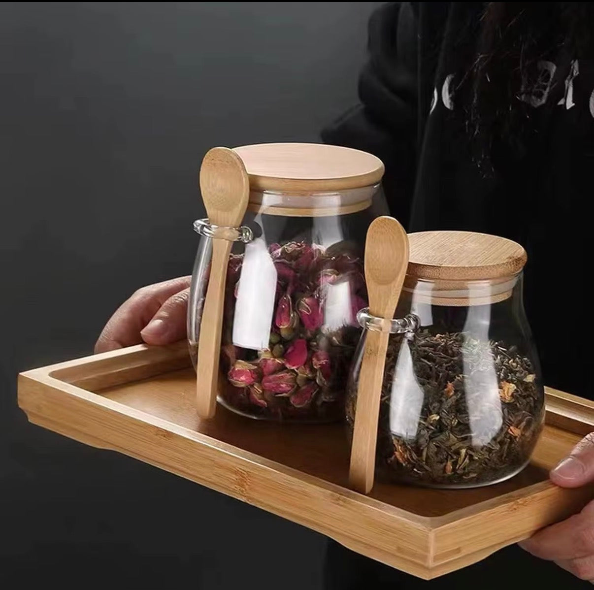 Wide Mouth Airtight Glass Jar Bamboo Lid Leak-Proof