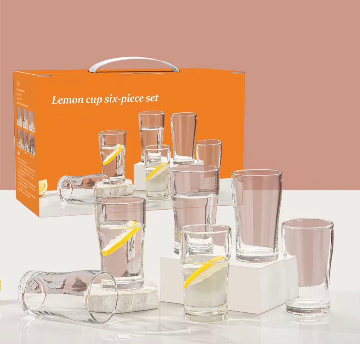 Lemon Cup 6 Piece Transparent Glass Set With Jug