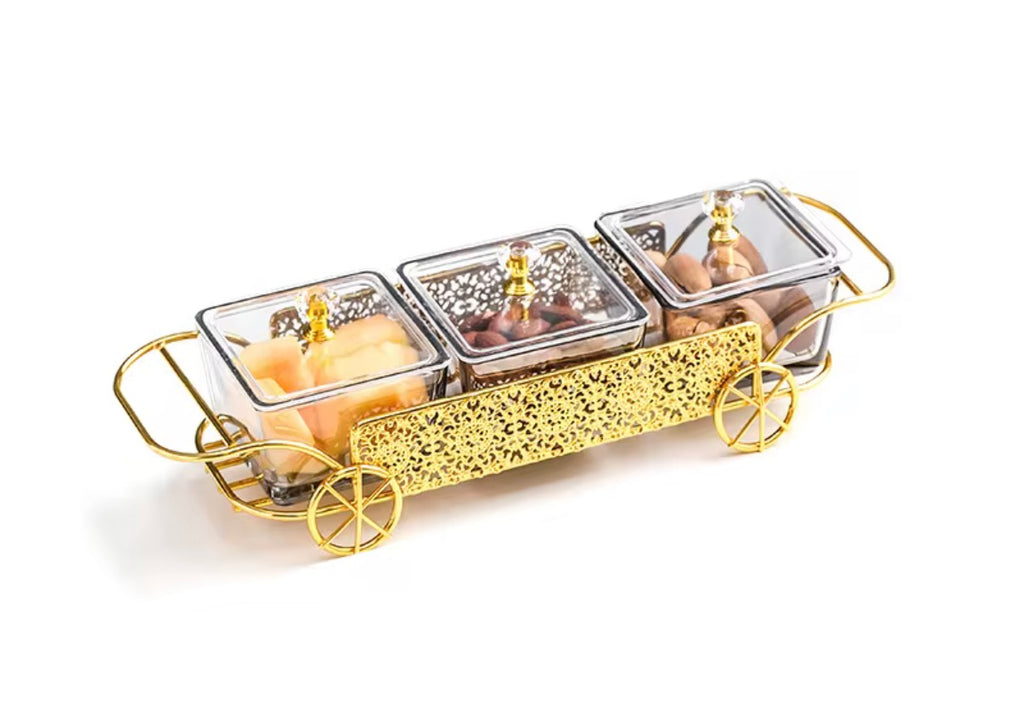 Luxury Style Glass Dry Fruit Tray With Stand