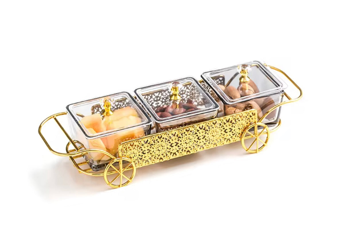 Luxury Style Glass Dry Fruit Tray With Stand