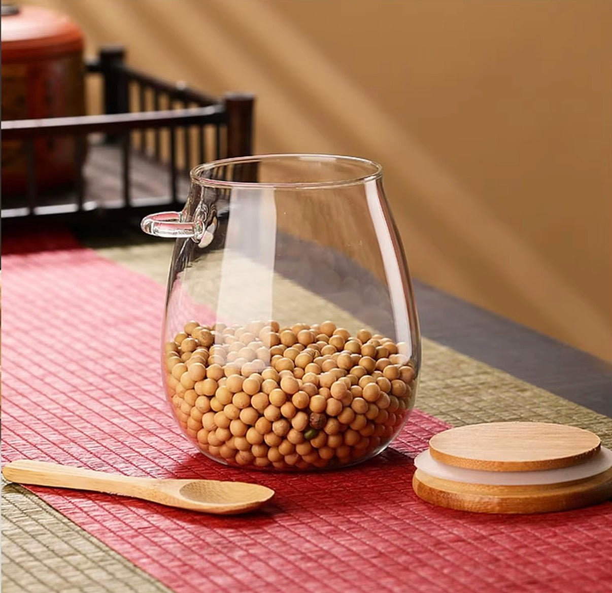 Wide Mouth Airtight Glass Jar Bamboo Lid Leak-Proof