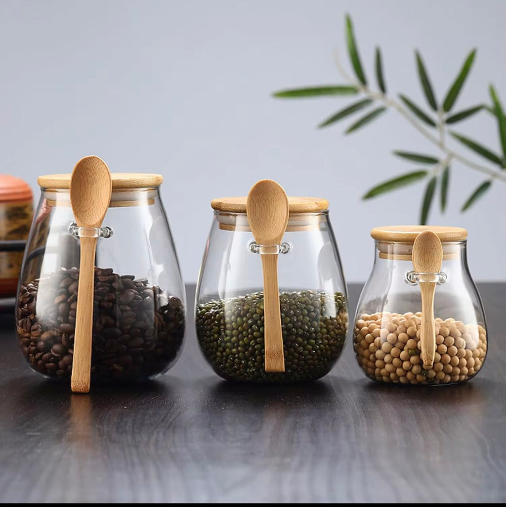Wide Mouth Airtight Glass Jar Bamboo Lid Leak-Proof