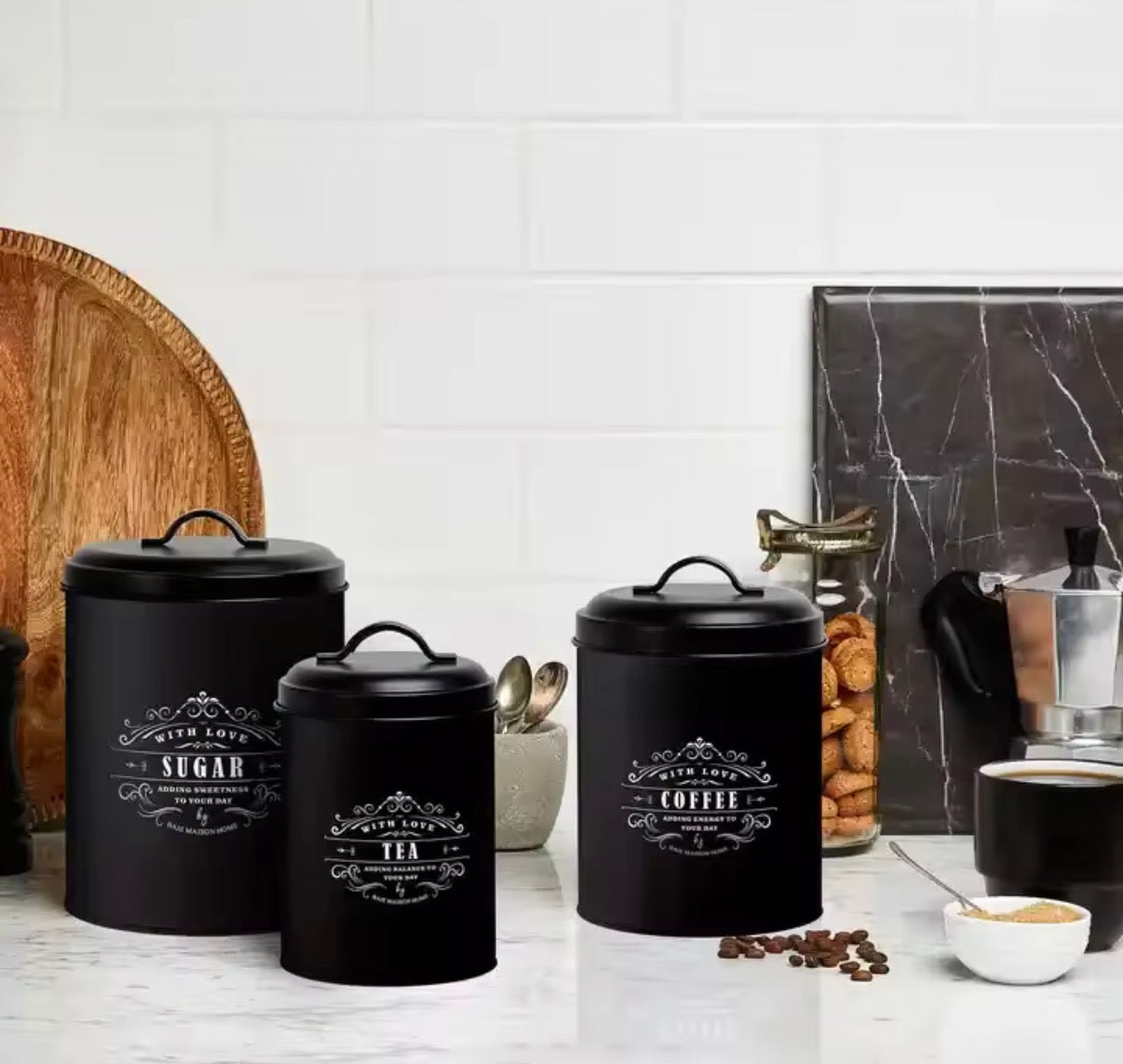 4 Set Metal Canisters Jar