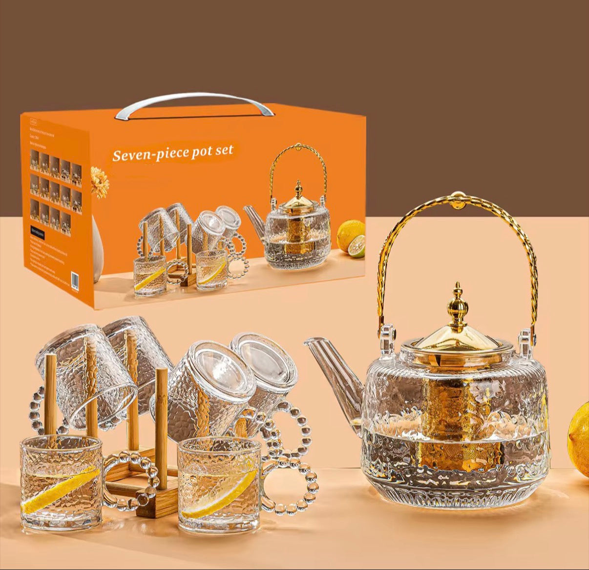 Seven Pieces Pot Set with Bamboo tray
