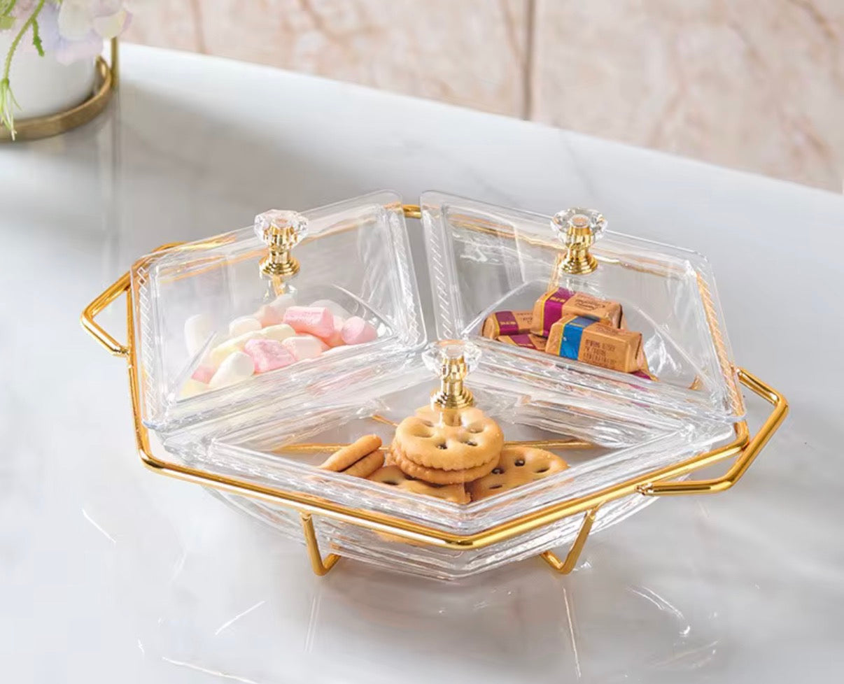 Elegant 3-Section Geometric Dry Fruit Tray
