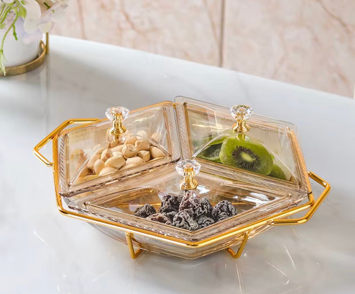 Elegant 3-Section Geometric Dry Fruit Tray