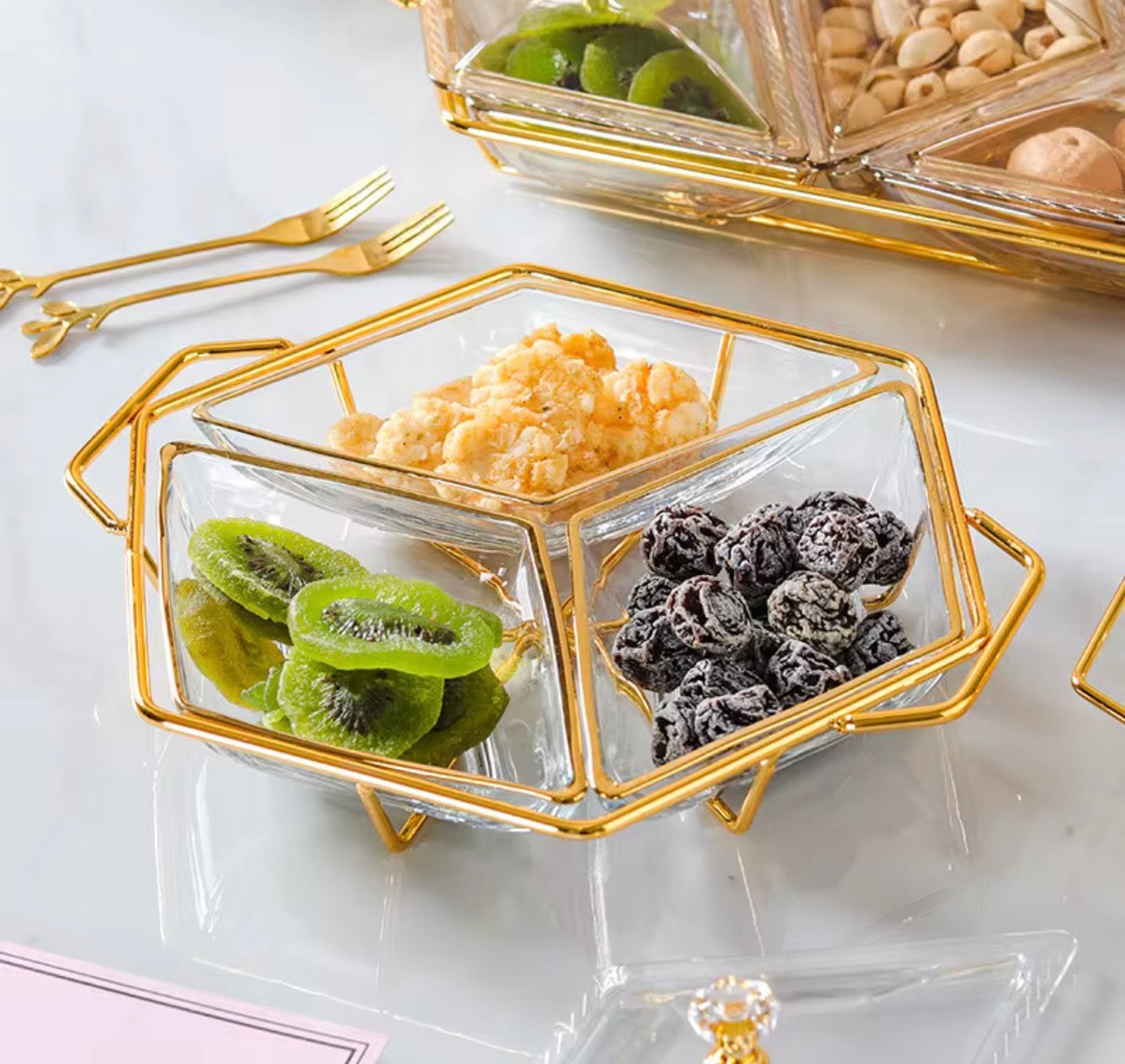 Elegant 3-Section Geometric Dry Fruit Tray