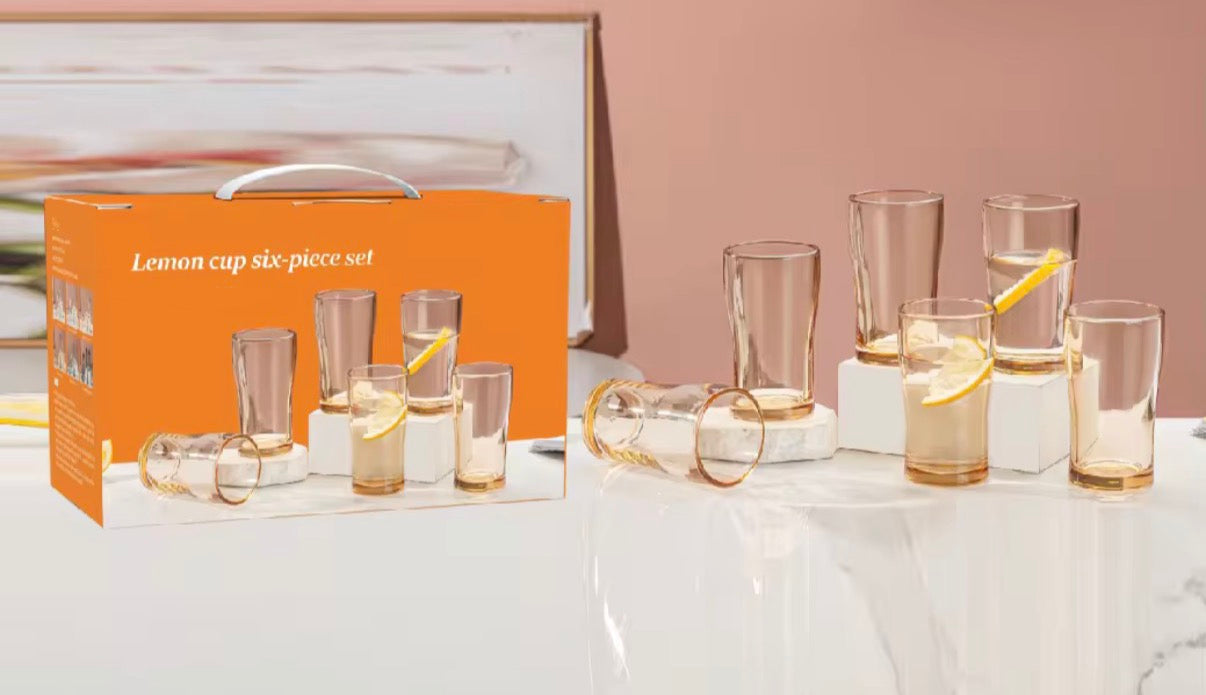 Lemon Cup 6 Piece Transparent Glass Set With Jug