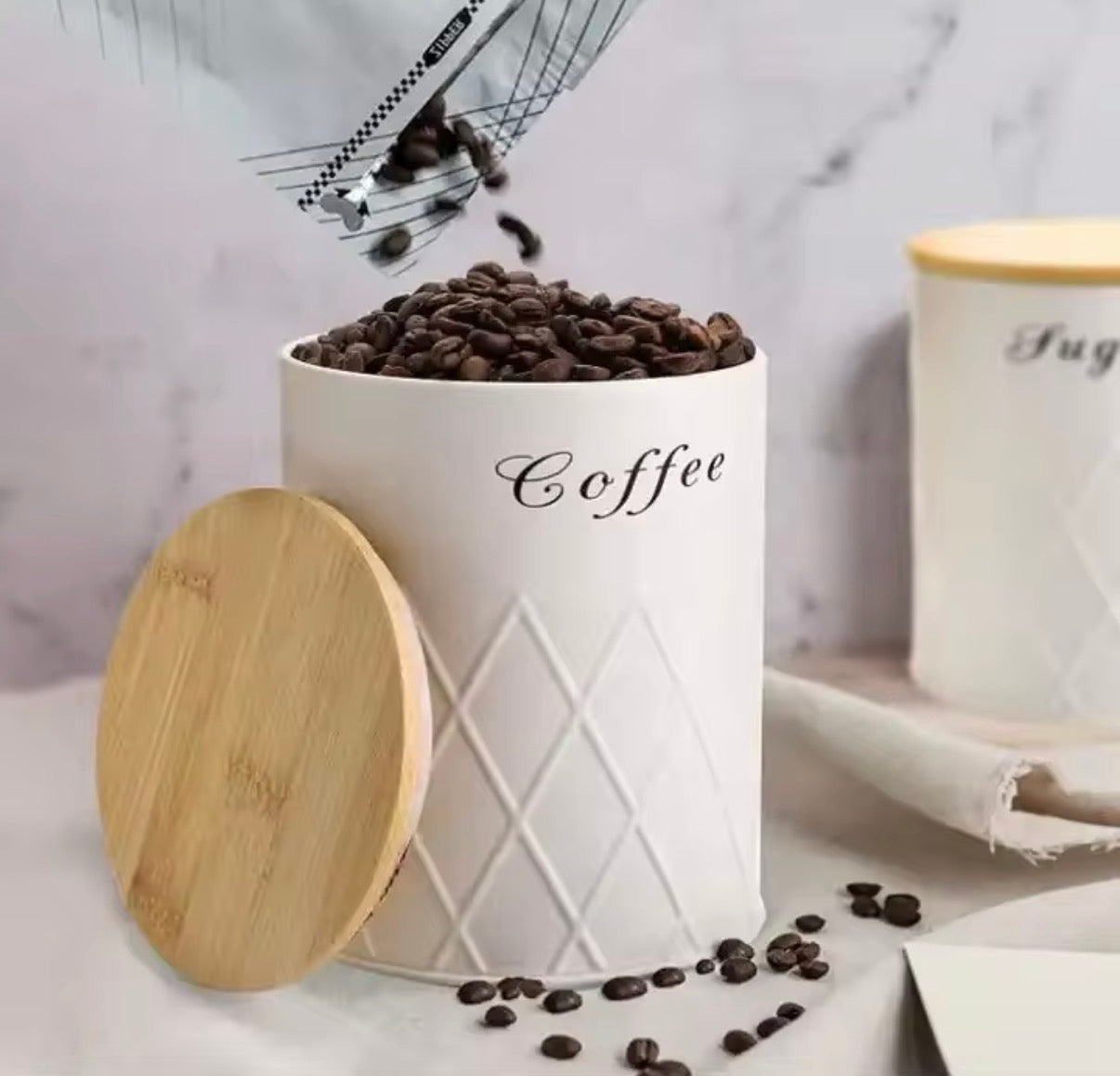 3 Kitchen Canisters Set with Bamboo Lid