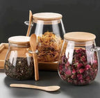 Wide Mouth Airtight Glass Jar Bamboo Lid Leak-Proof