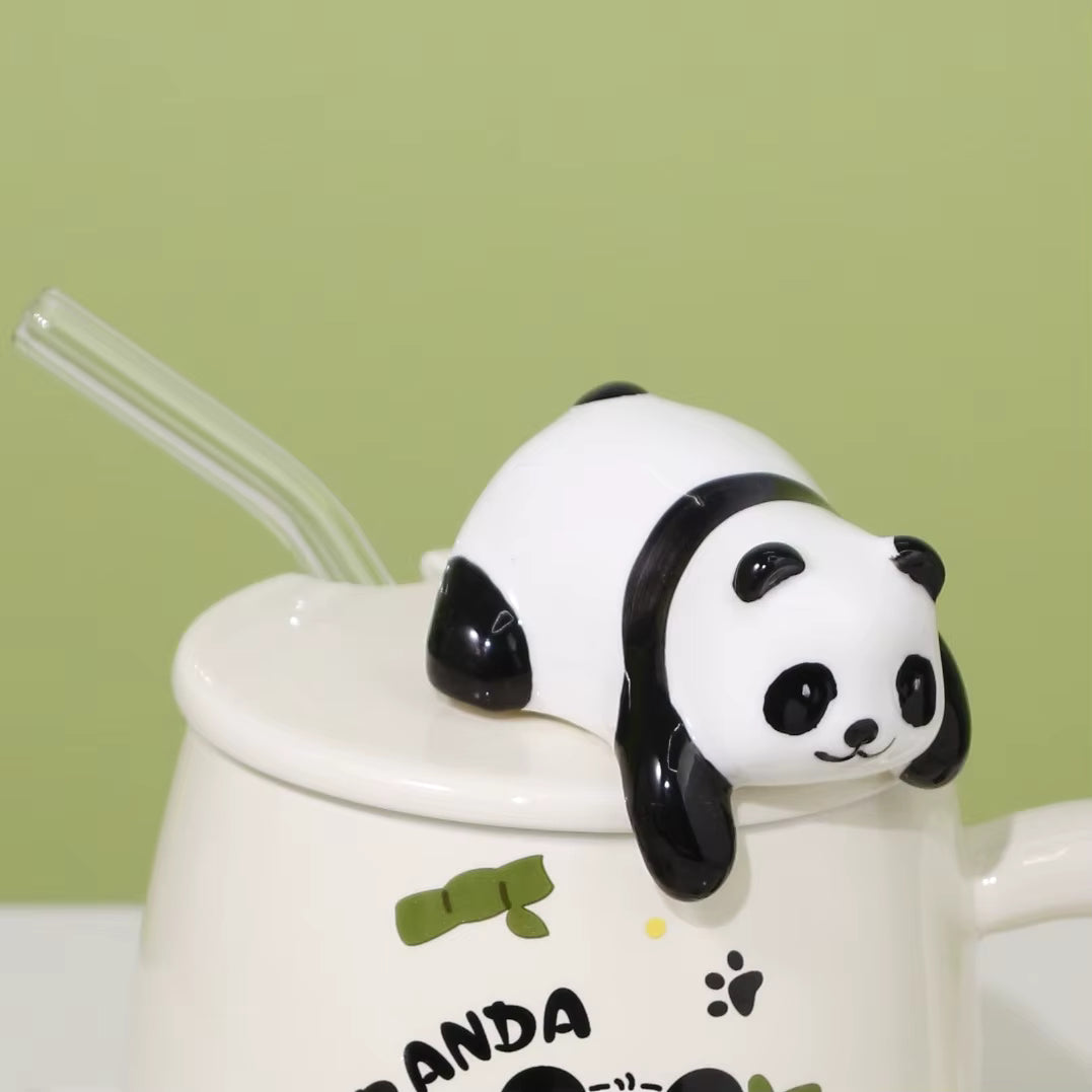 3d Relief Panda Lid Porcelain Mugs