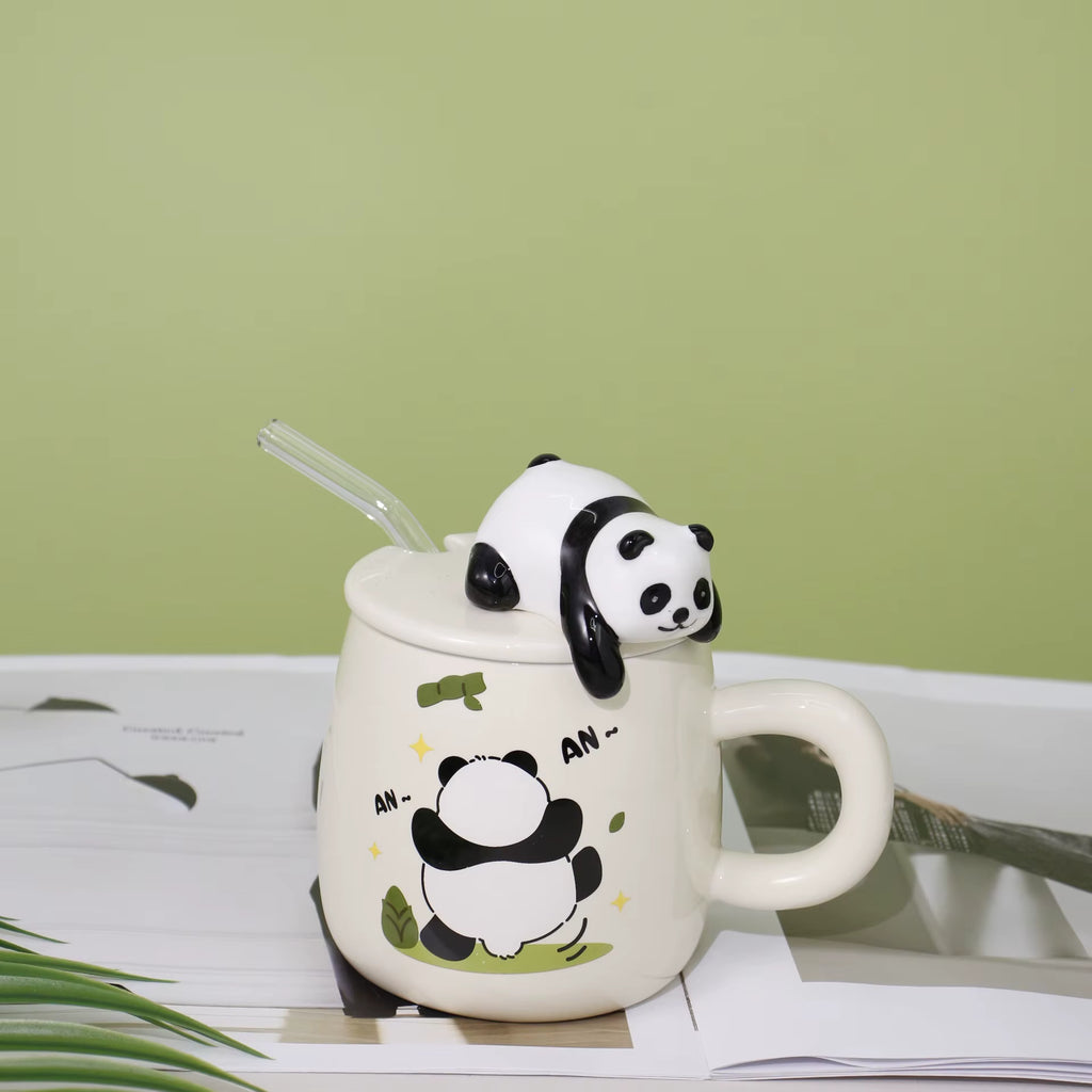 3d Relief Panda Lid Porcelain Mugs