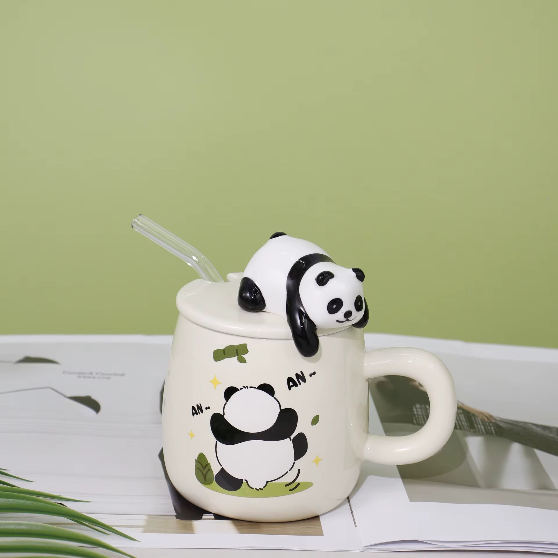 3d Relief Panda Lid Porcelain Mugs