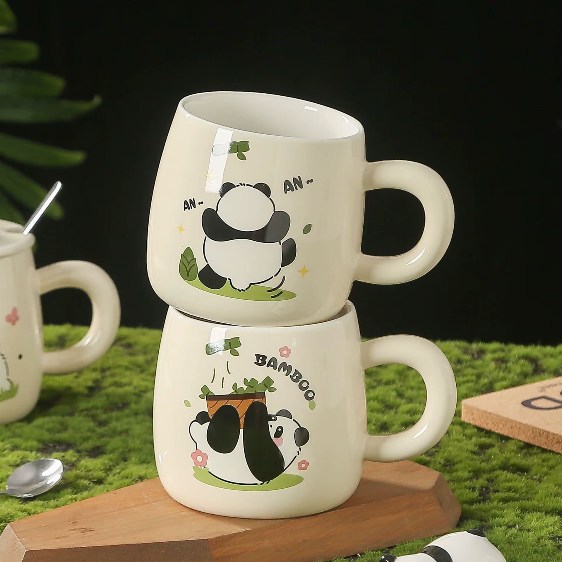 3d Relief Panda Lid Porcelain Mugs
