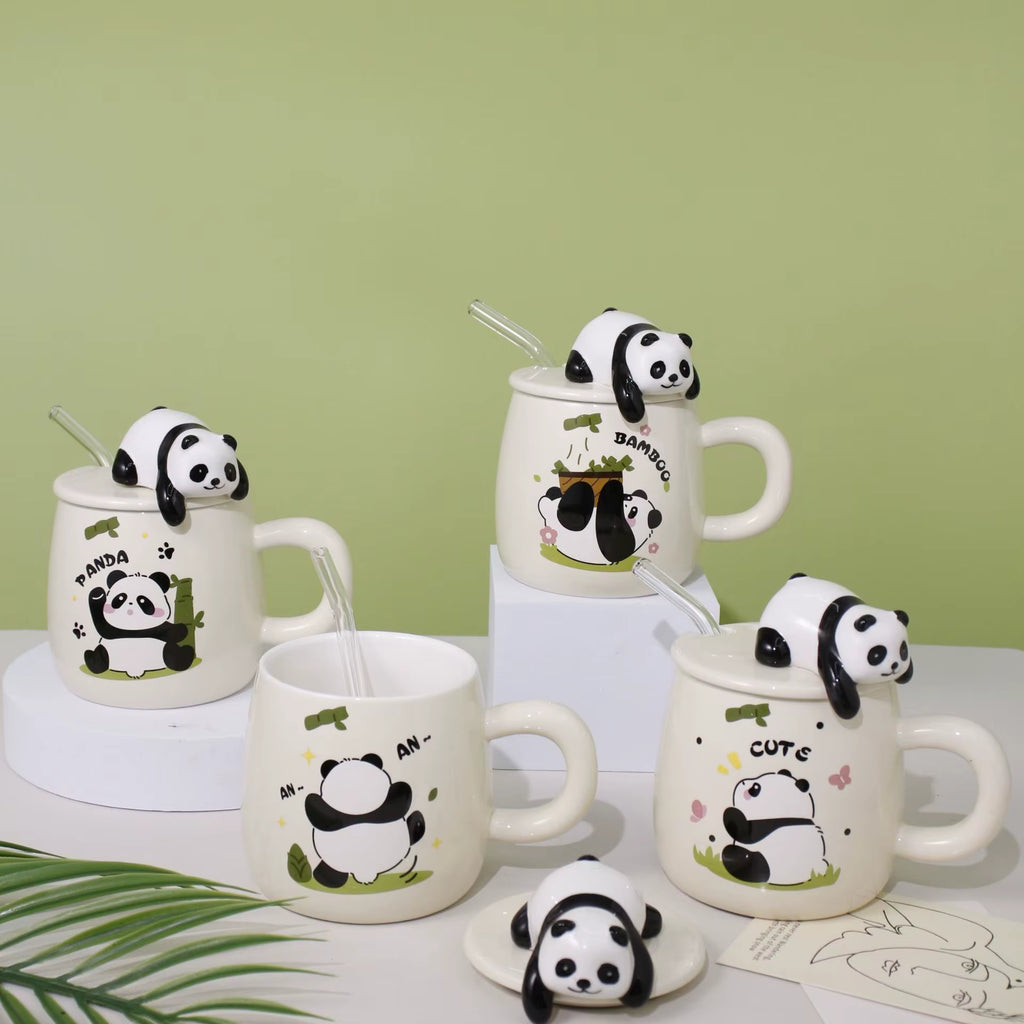 3d Relief Panda Lid Porcelain Mugs