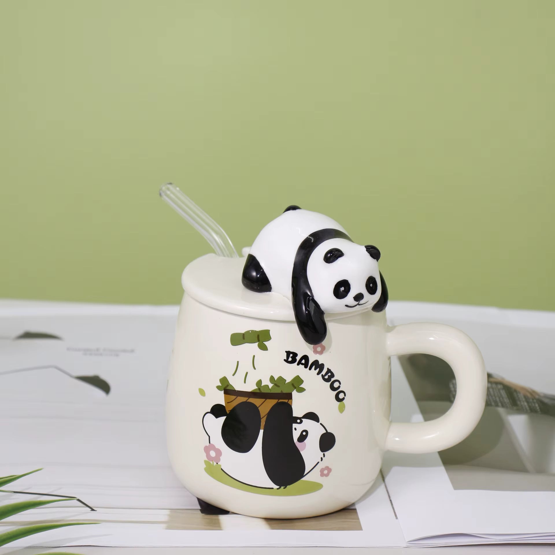 3d Relief Panda Lid Porcelain Mugs