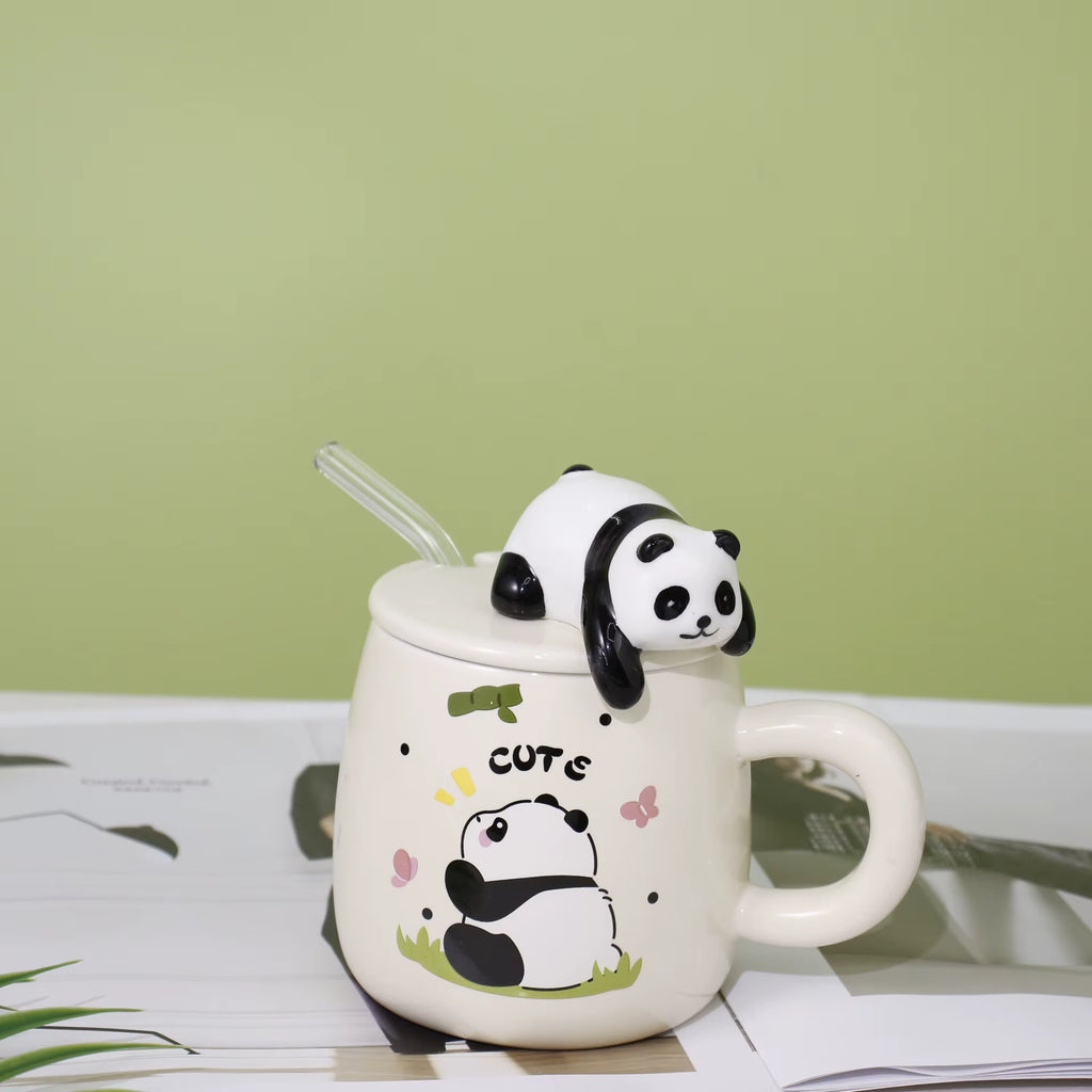 3d Relief Panda Lid Porcelain Mugs