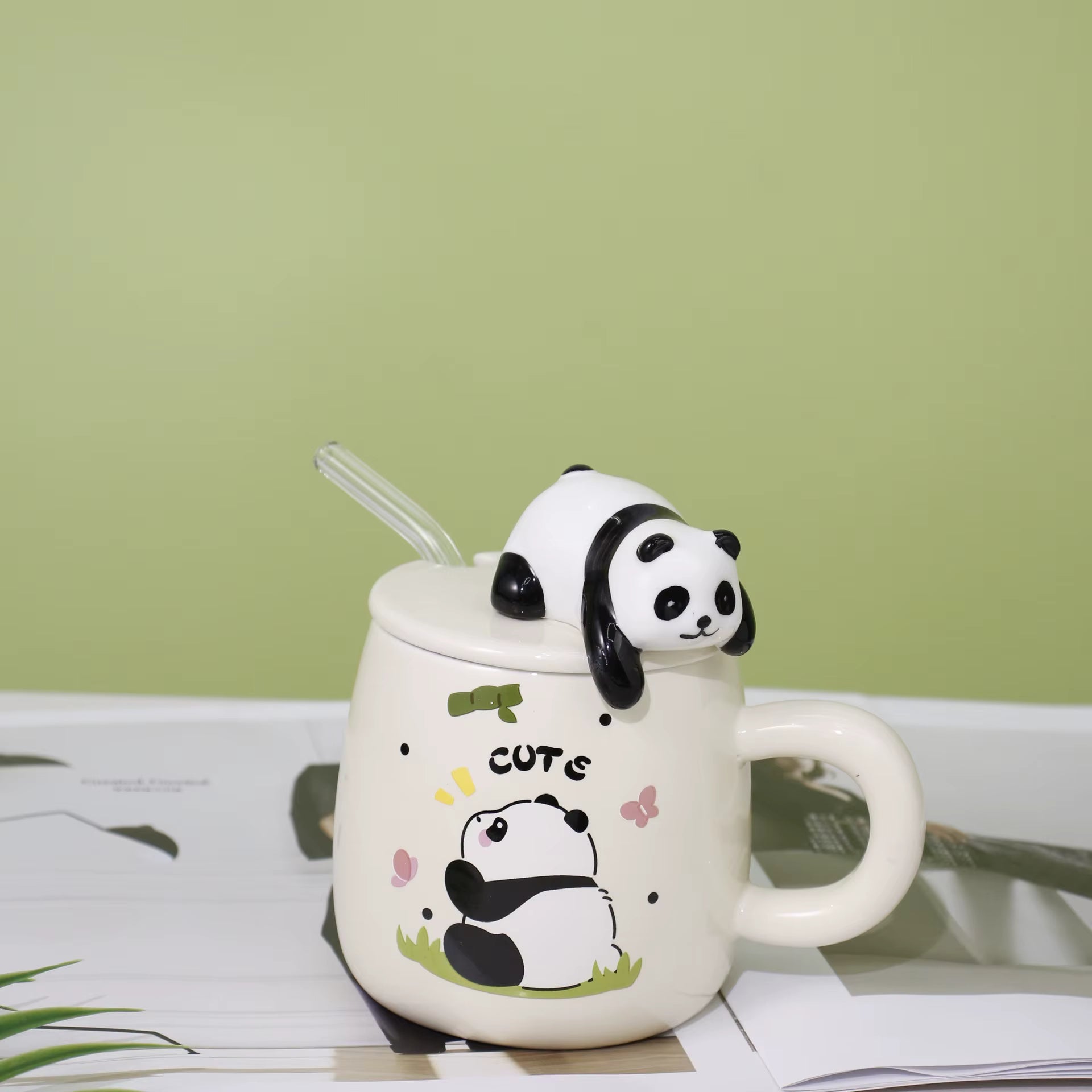 3d Relief Panda Lid Porcelain Mugs