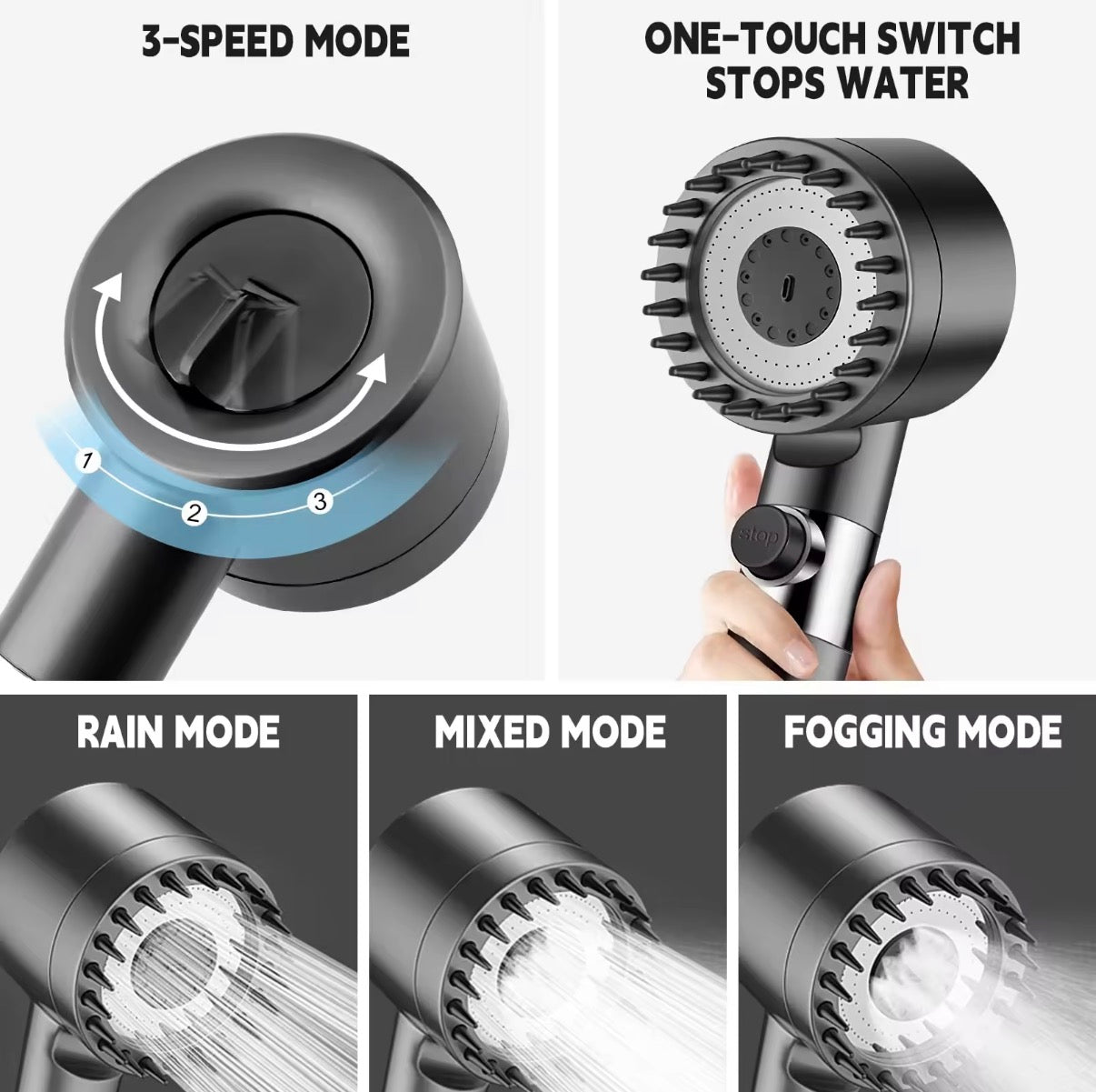 3-Mode Filtered Shower Head with Switch