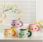 Lovely DIY Tulip Flower Ceramic Mugs with Spoon and Lid