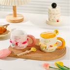 Lovely DIY Tulip Flower Ceramic Mugs with Spoon and Lid